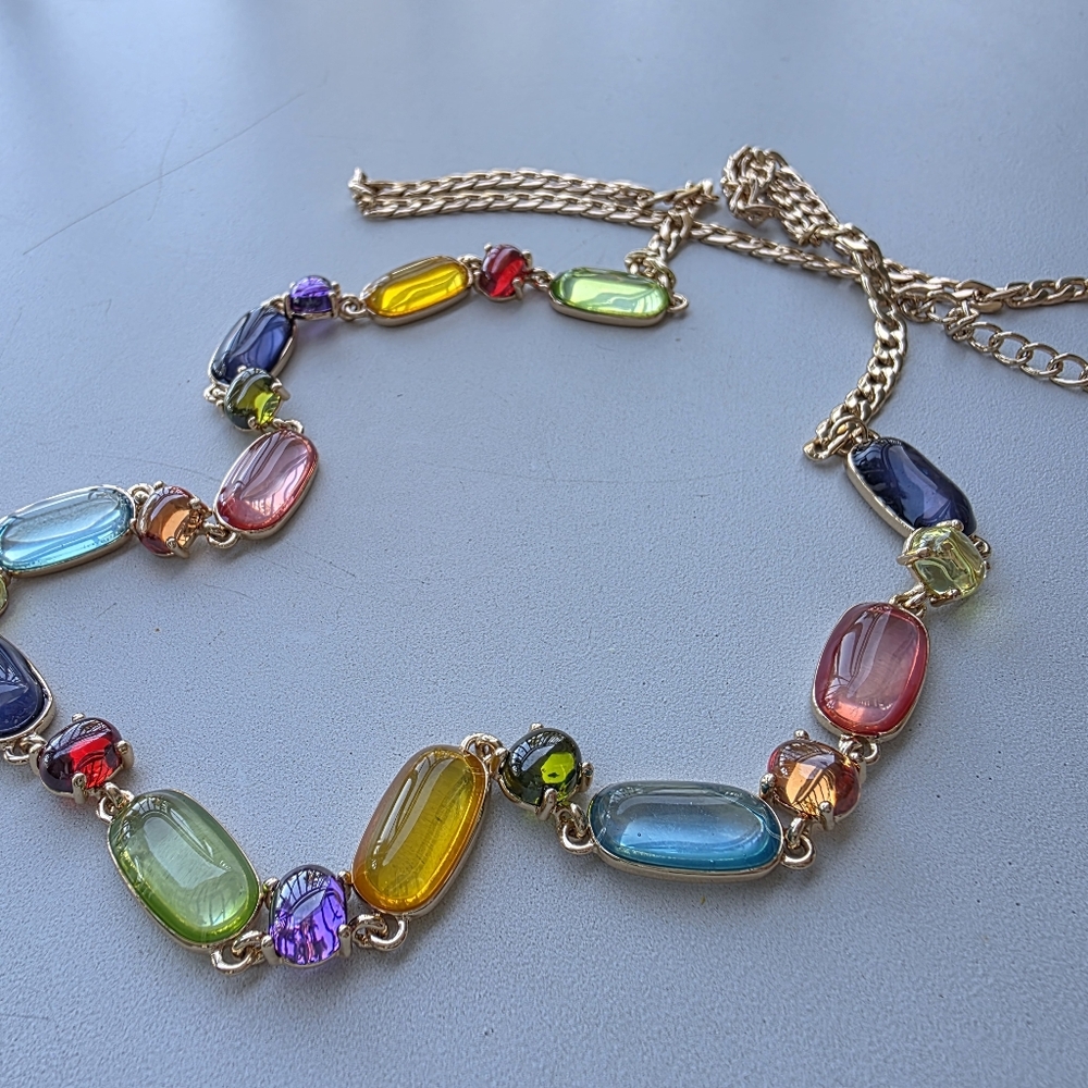 Gold Multi-Color Glass Stone Necklace - Unbranded